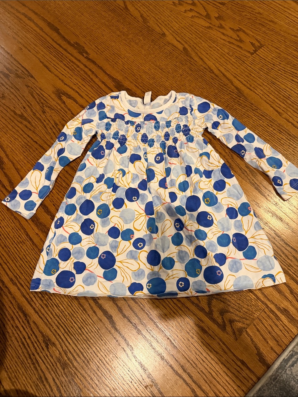 Girls Blueberry Smocked Long-Sleeve Dress